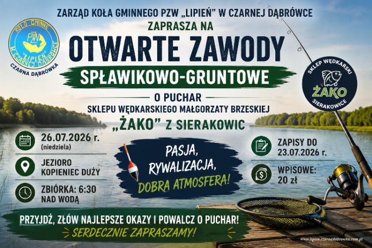 Zapraszamy na Otwarte Zawody Spławikowo-Gruntowe o Puchar Sklepu Wędkarskiego „ŻAKO”